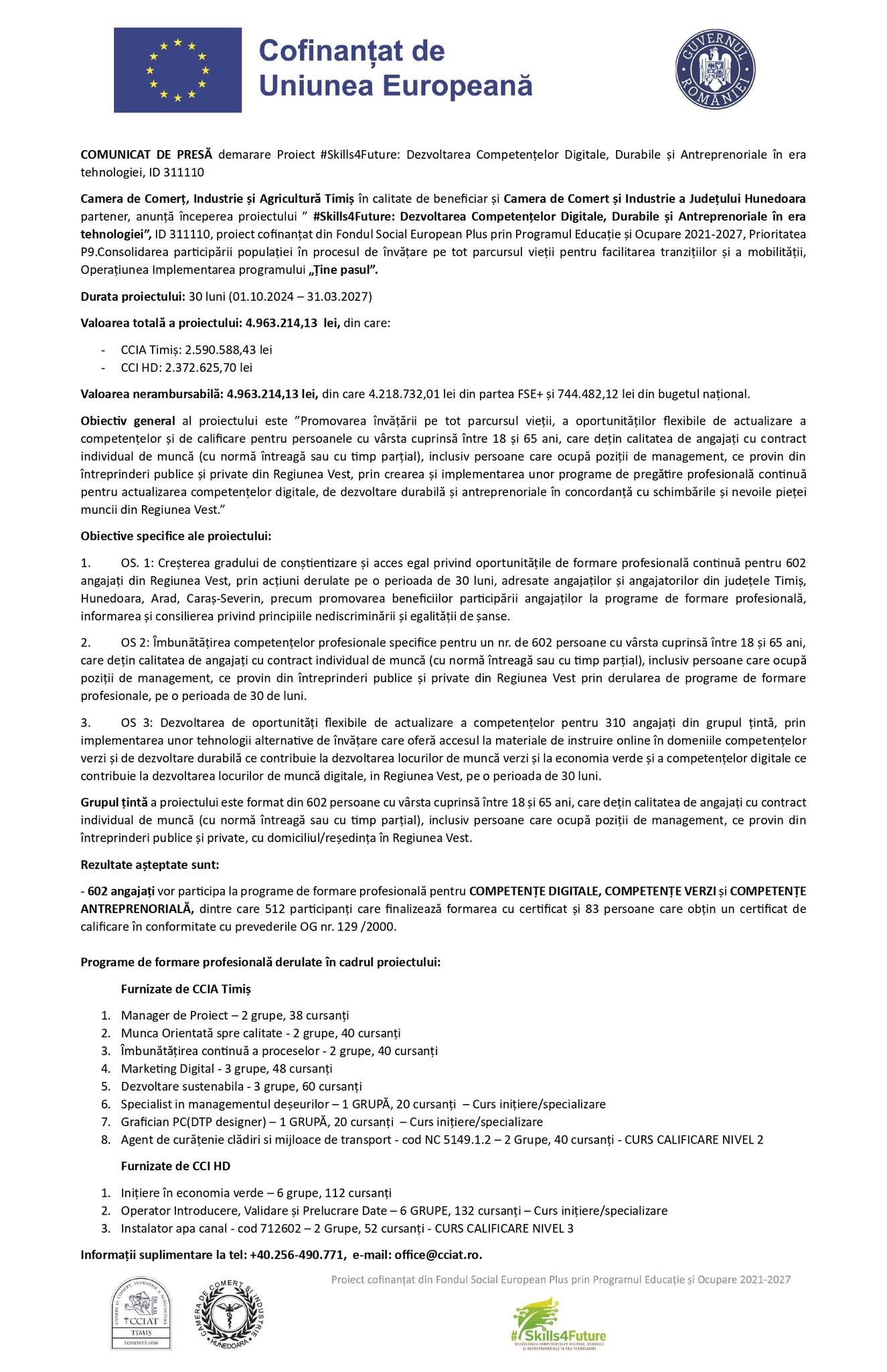 COMUNICAT DE PRESĂ LANSARE PROIECT